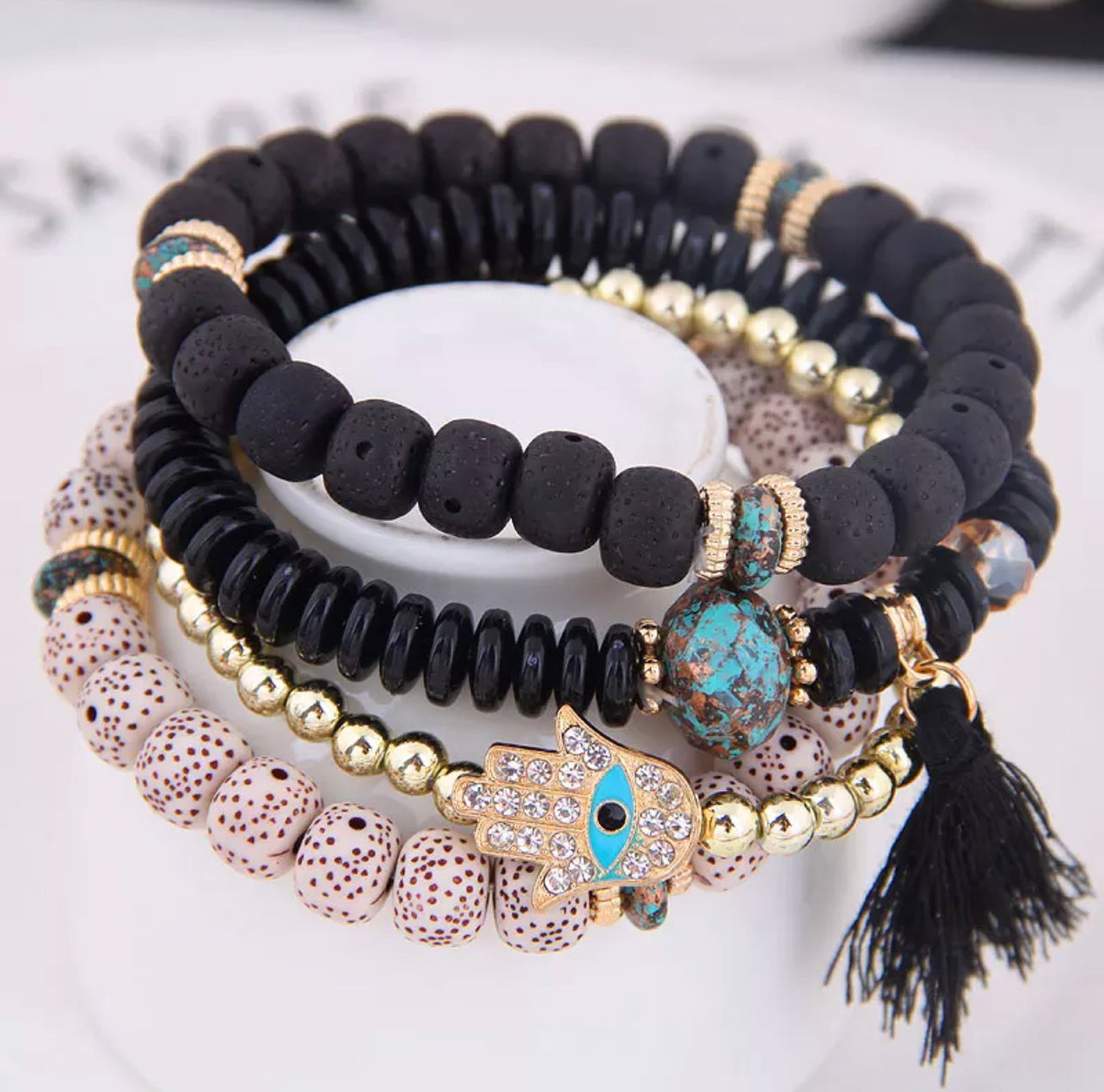 7 Chakra Healing Bead Bracelets With Hamsa Hand And Evil Eye Pendant  Spiritual Crystal Beaded Bracelet Made of 7 Real & Natural Gemstones